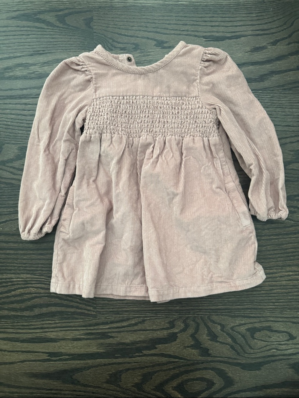 Girls' Long Sleeve Smocked Corduroy Dress - Light Blush
